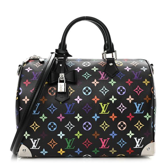 Louis Vuitton Murakami Speedy Noir bag 30 Multicolor Monogram tote LV x TM - Picture 14 of 14